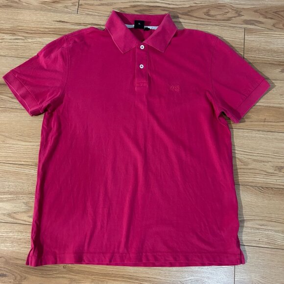 🟨 Hugo Boss Polo Shirt Mens XL Bright Pink Pima Cotton Embroidered Logo Reg Fit - Picture 1 of 4